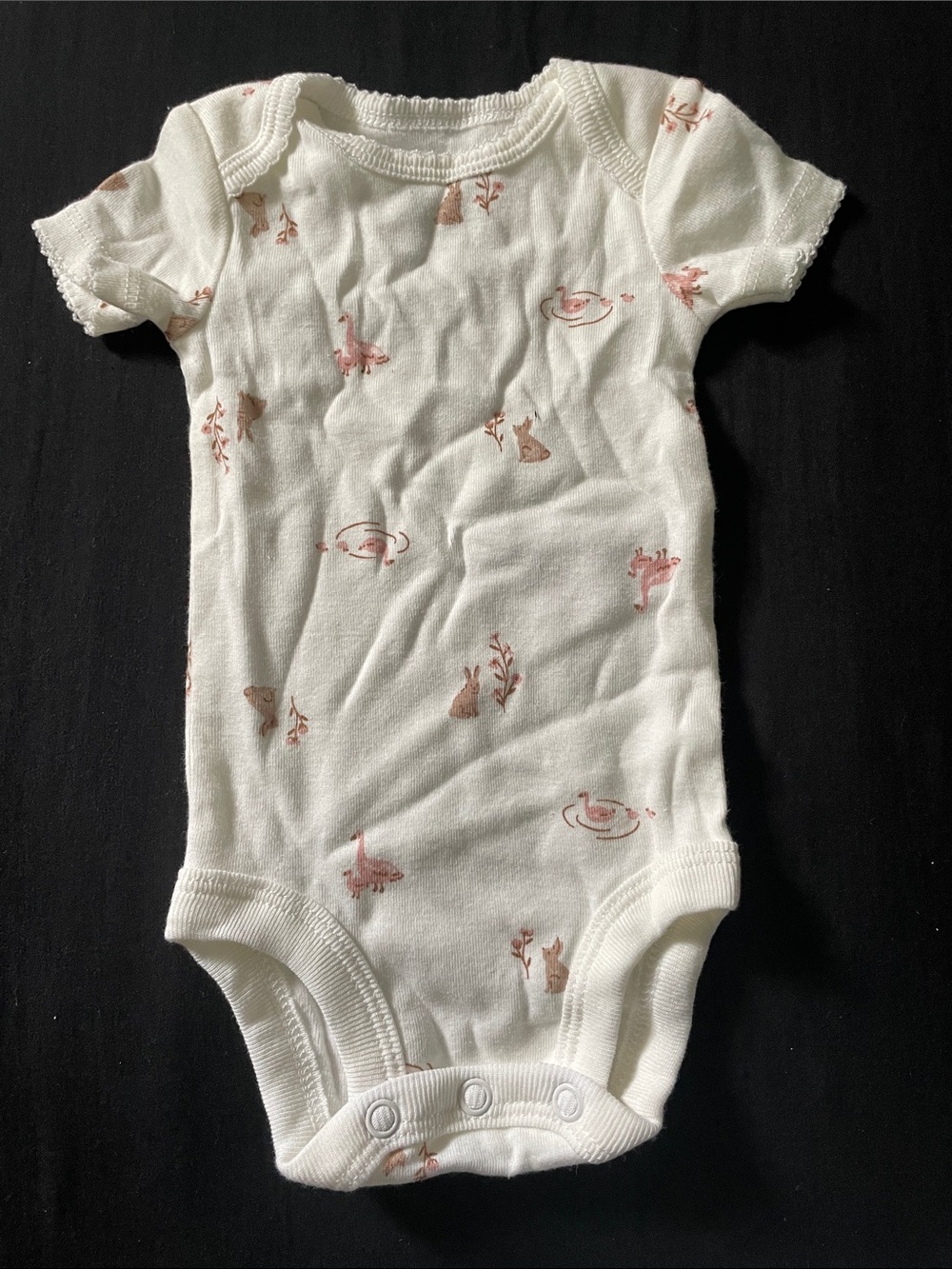 Carter's White Short-Sleeve One-Piece with Pink Nature Prints